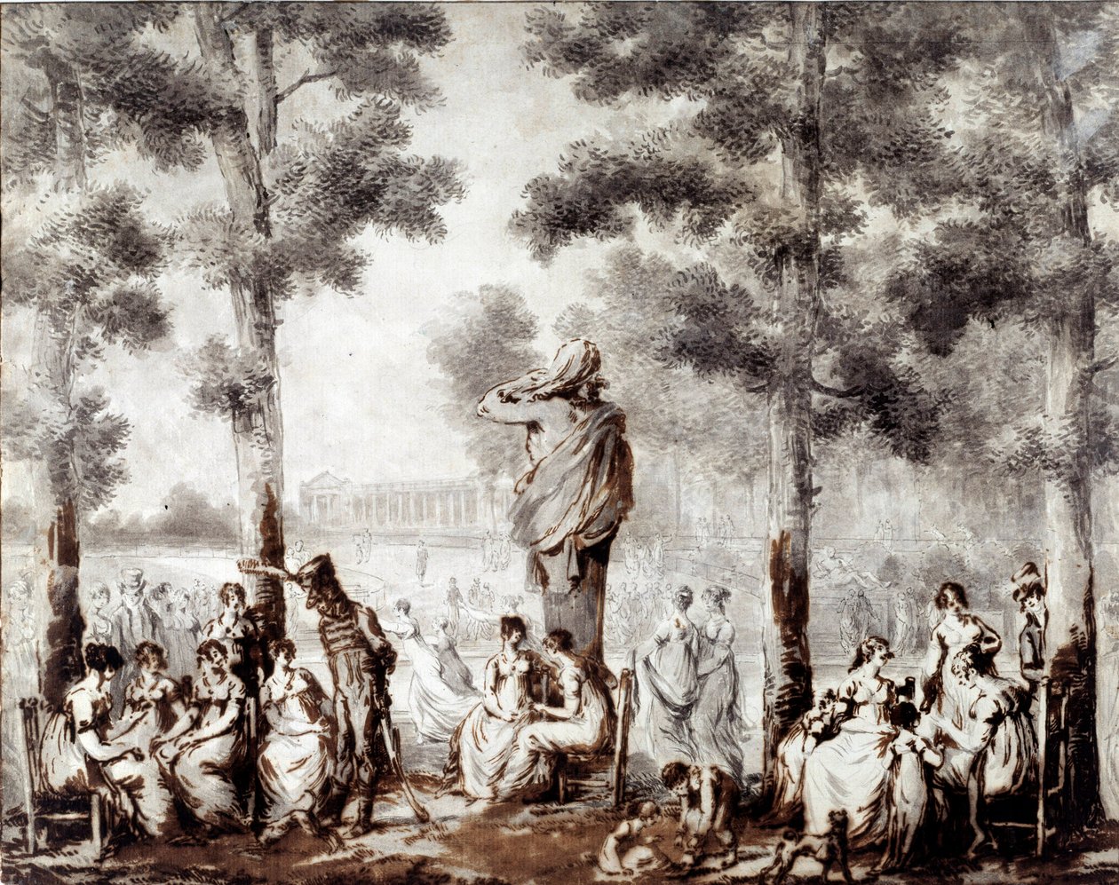 Vue de la terrasse des Tuileries en 1807. Sortie mondiale au parc. Dessin de Jean Pierre Norblin De La Gourdaine (1745-1830) 1807 Paris, Musée Carnavalet - Stefan Juliusz Norblin de la Gourdaine
