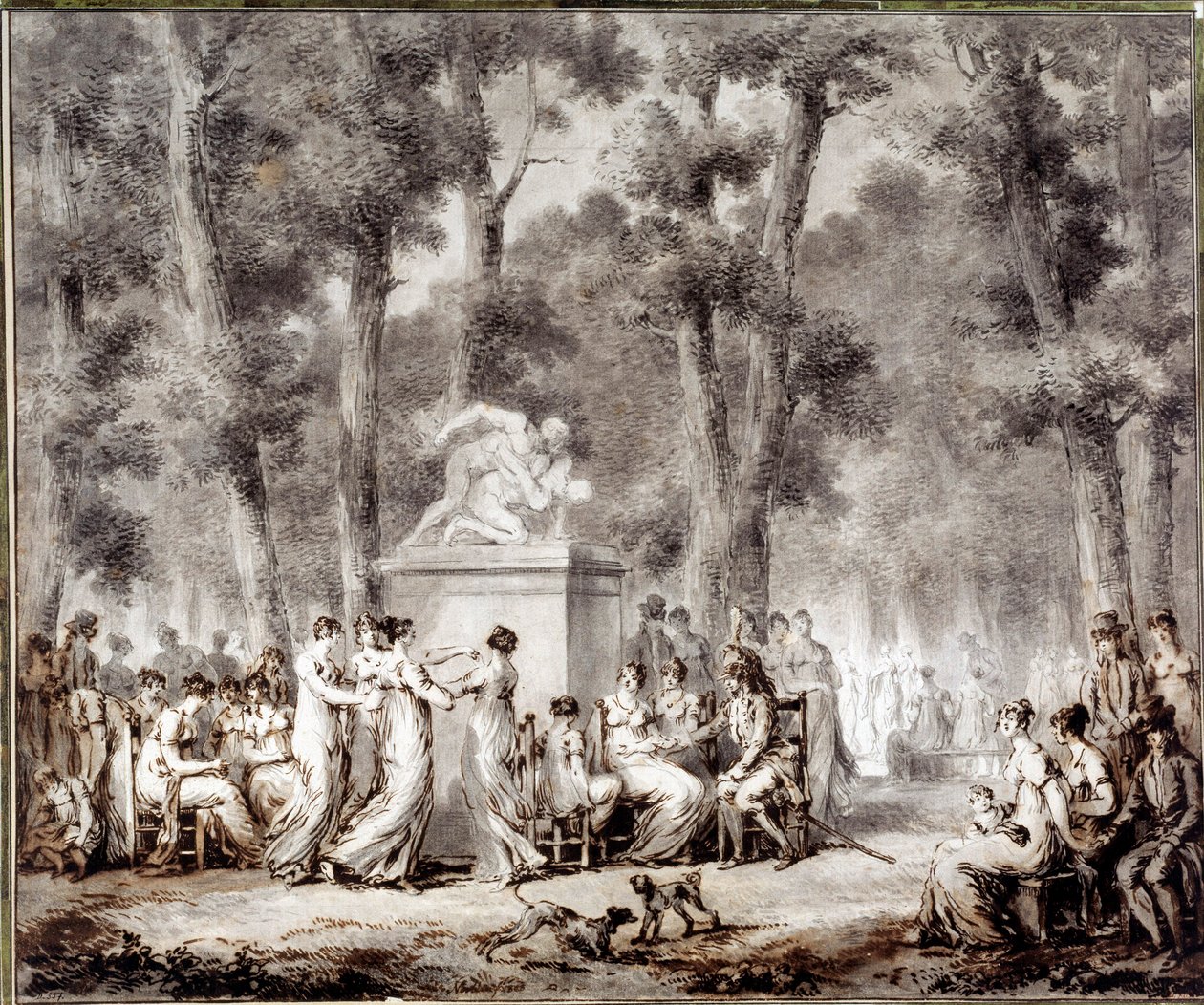 Vue de la terrasse des Tuileries en 1807. Sortie mondiale au parc. Dessin de Jean Pierre Norblin De La Gourdaine (1745-1830) - Stefan Juliusz Norblin de la Gourdaine