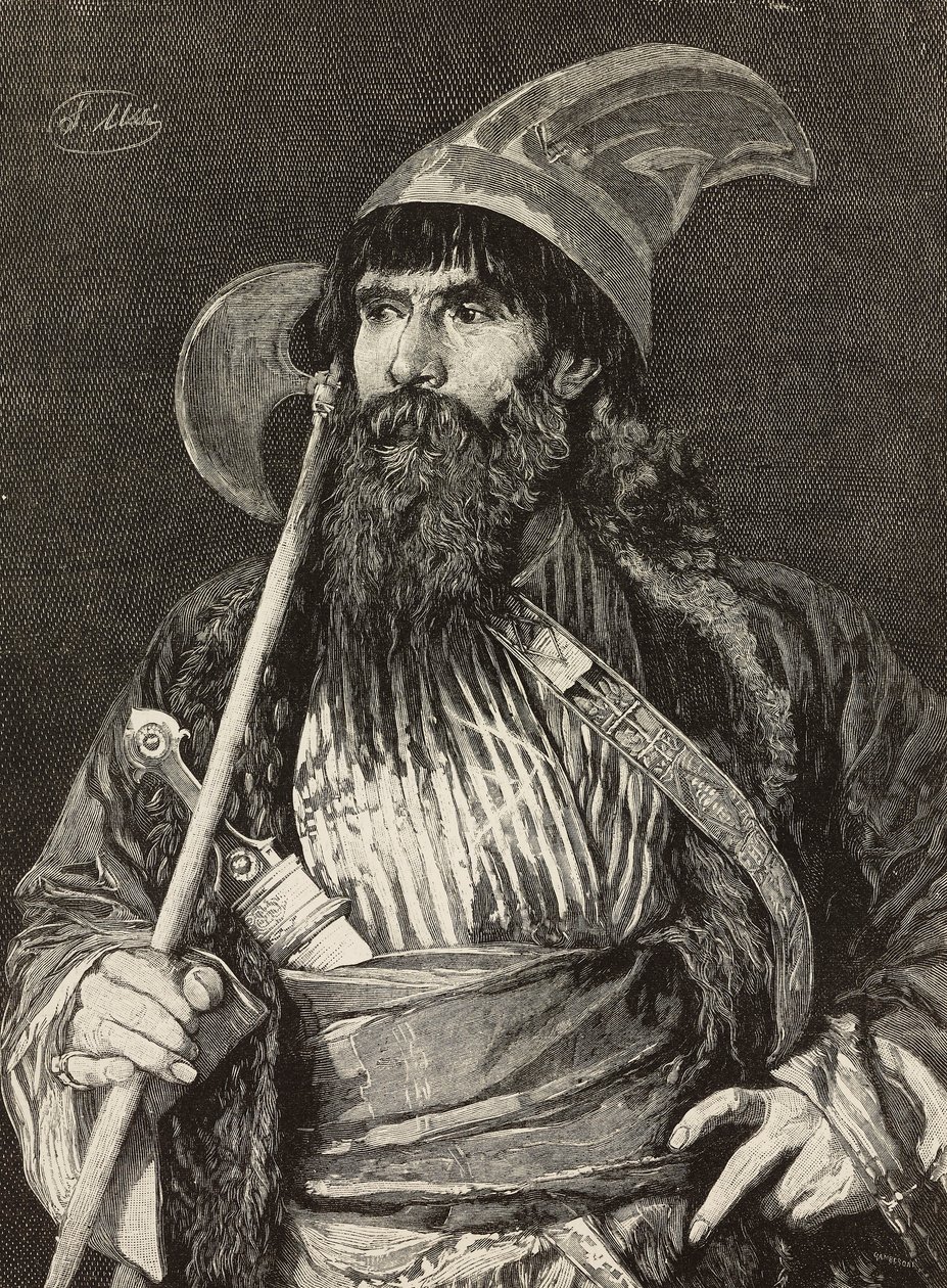 Cheikh en grande tenue, gravure par F Gamberoni d