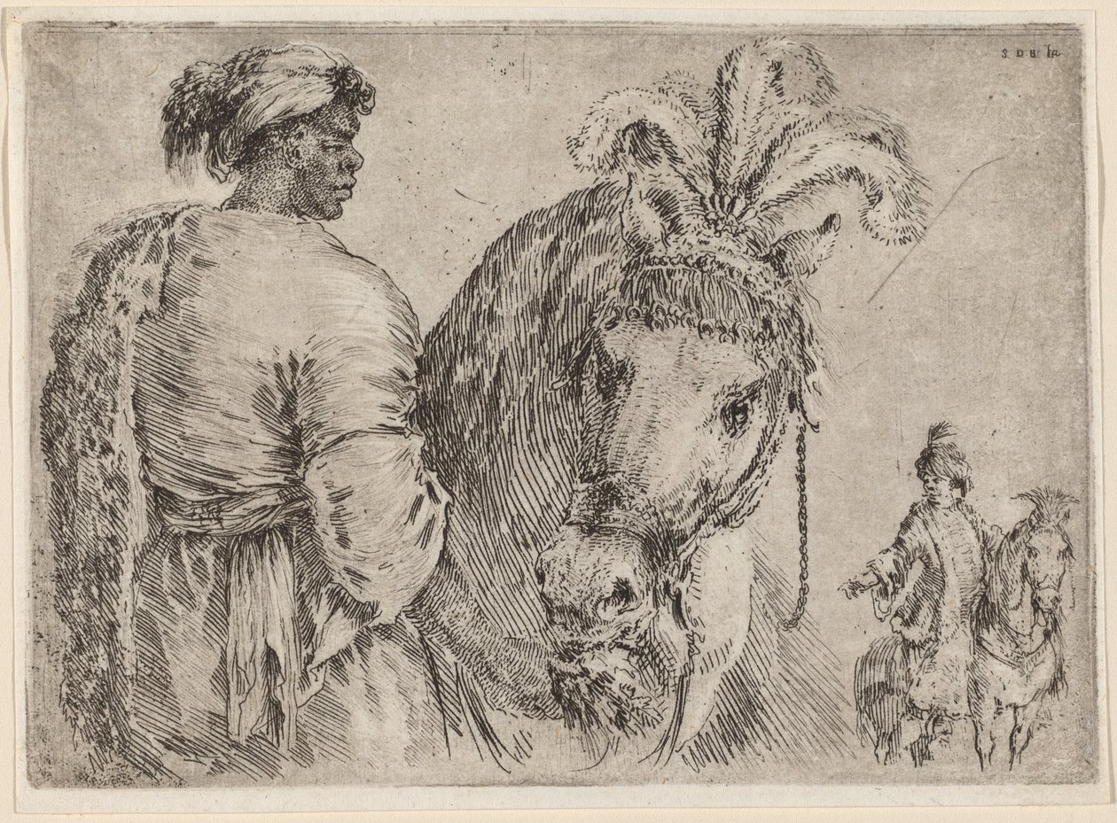 Un homme noir nourrissant un cheval, probablement 1662 - Stefano della Bella