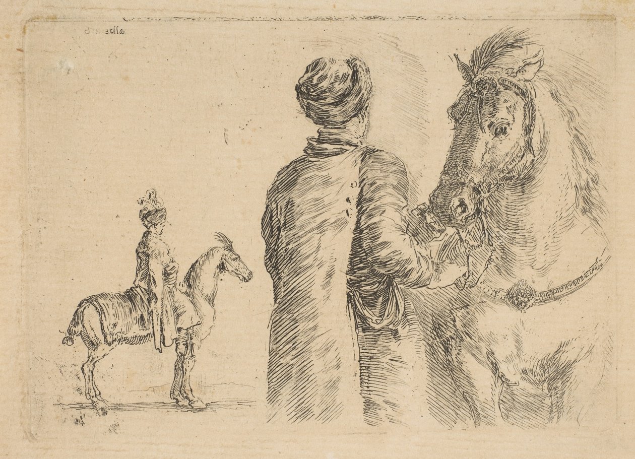 Un palefrenier polonais, de dos, tenant un cheval par la bride, vers 1662 - Stefano della Bella
