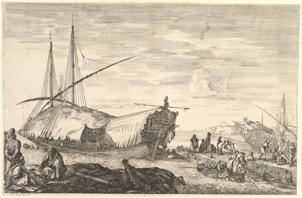 Une galère toute en voiles, tirée de « Vues du port de Livourne » (Vues du port de Livourne) - Stefano della Bella
