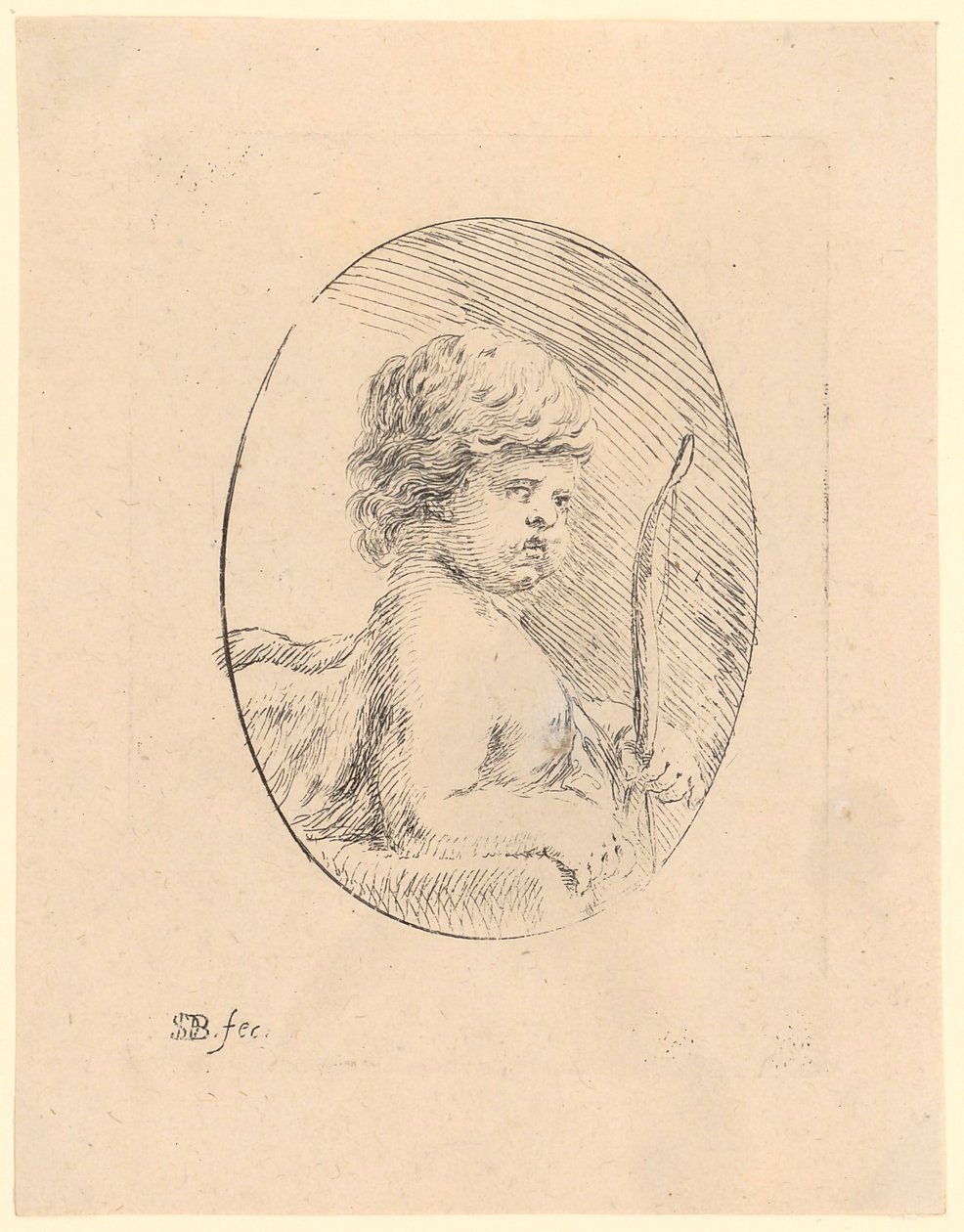 Amour, buste de profil vers la droite avec portrait de trois quarts - Stefano della Bella