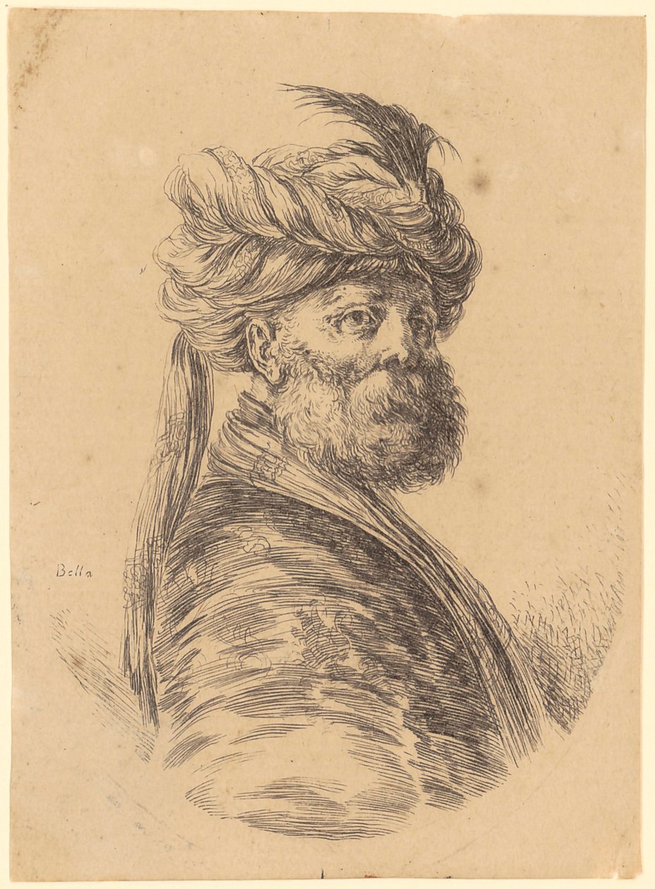 Homme barbu avec turban, de trois quarts vers la droite - Stefano della Bella