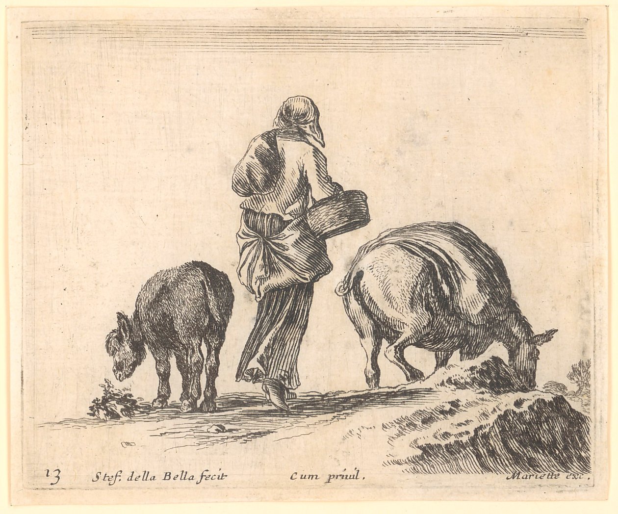 Paysanne avec deux ânes - Stefano della Bella