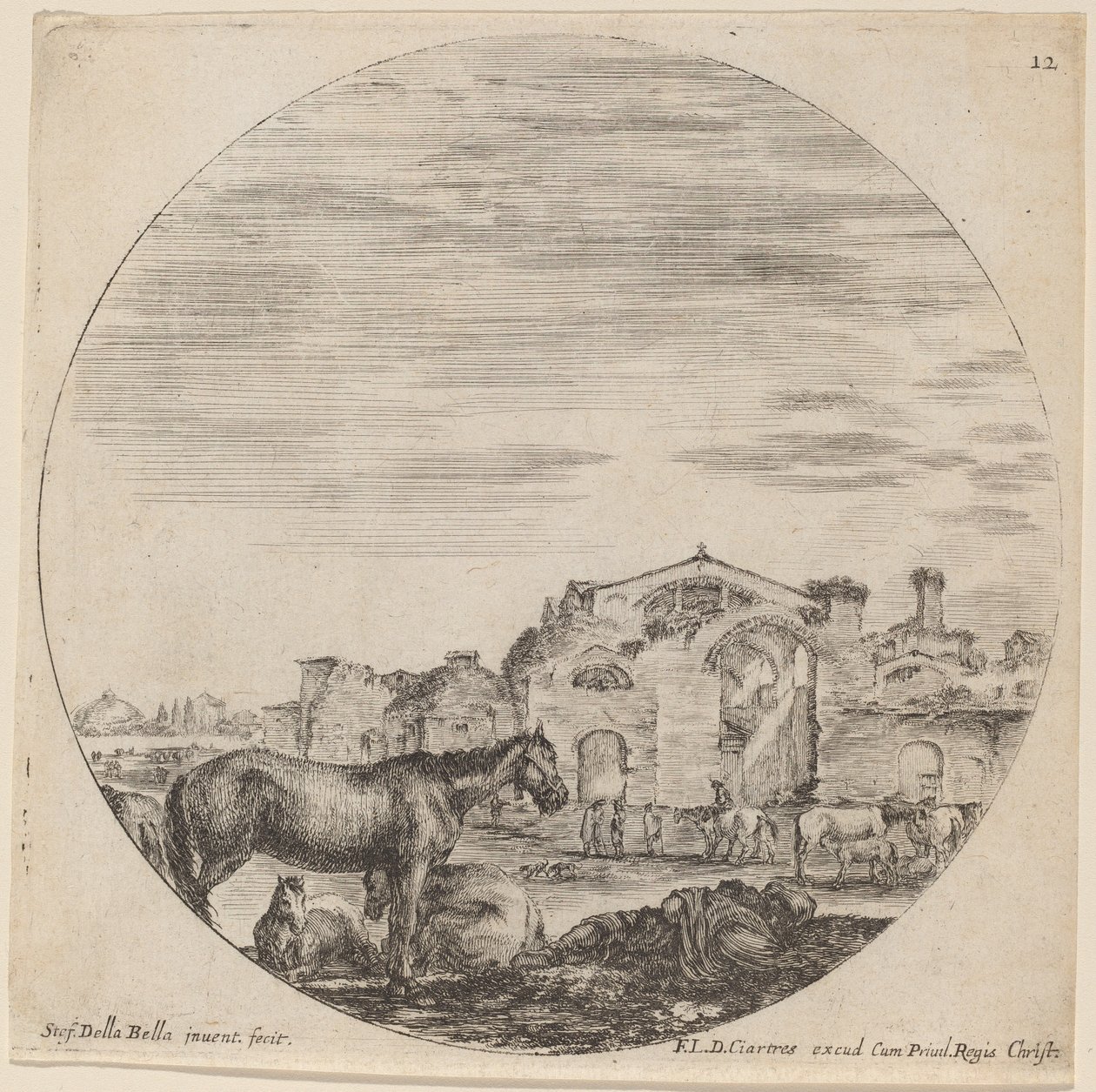 Thermes de Dioclétien et berger dormant, 1646 - Stefano della Bella