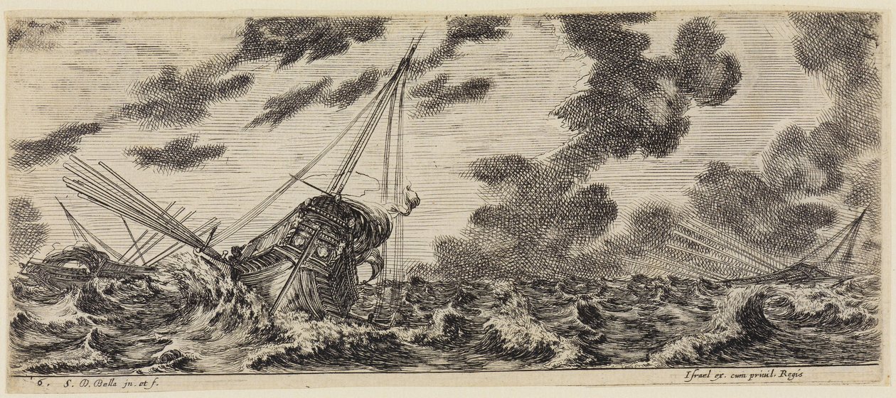 Embarquements divers : trois galères dans la tempête - Stefano della Bella
