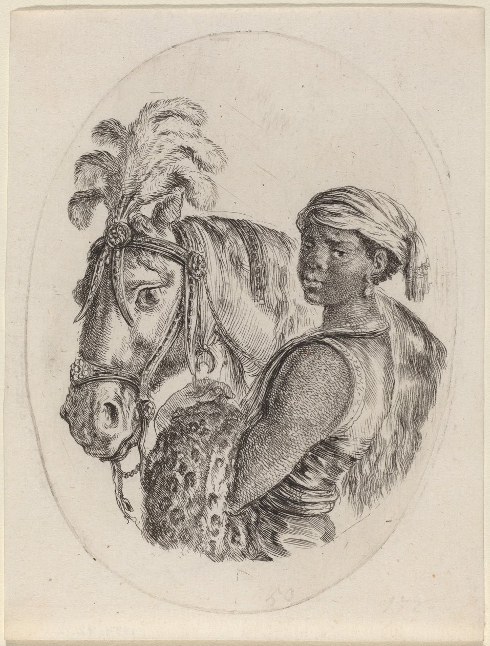 Palefrenier noir avec un cheval arabe - Stefano della Bella