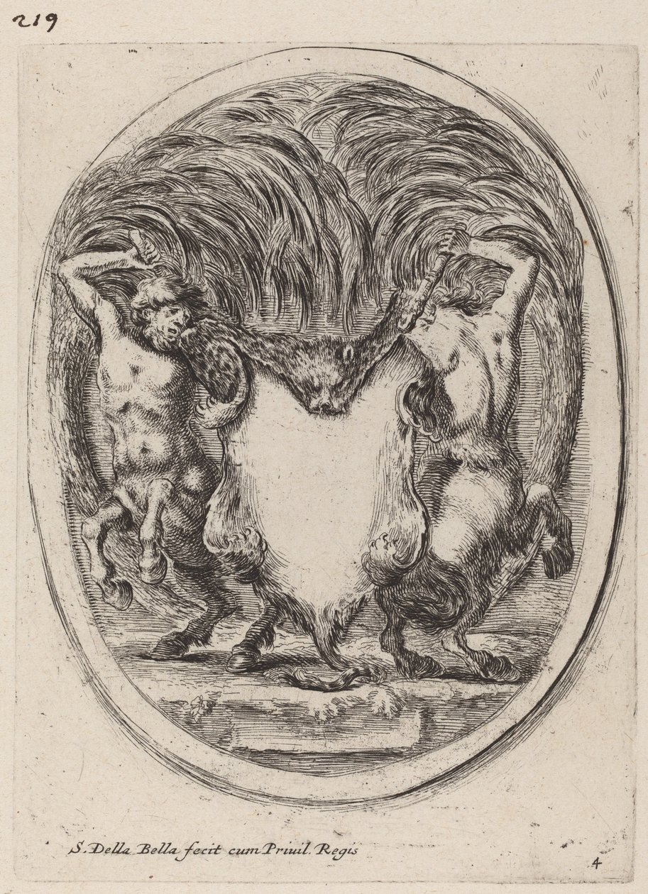 Cartouche en forme de tigre écorché soutenu par des centaures, 1647 - Stefano della Bella