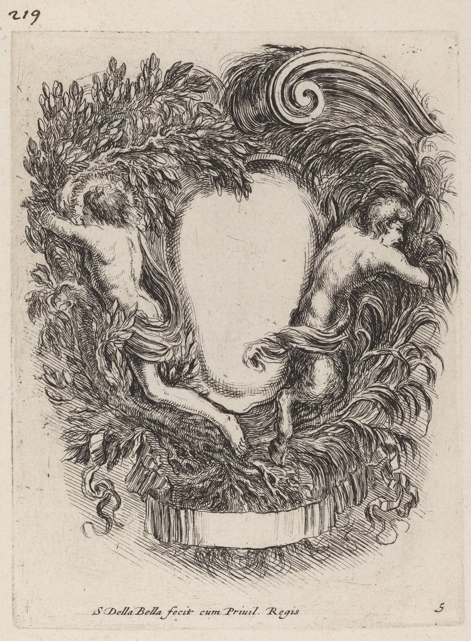 Cartouche avec Apollon et Pan - Stefano della Bella