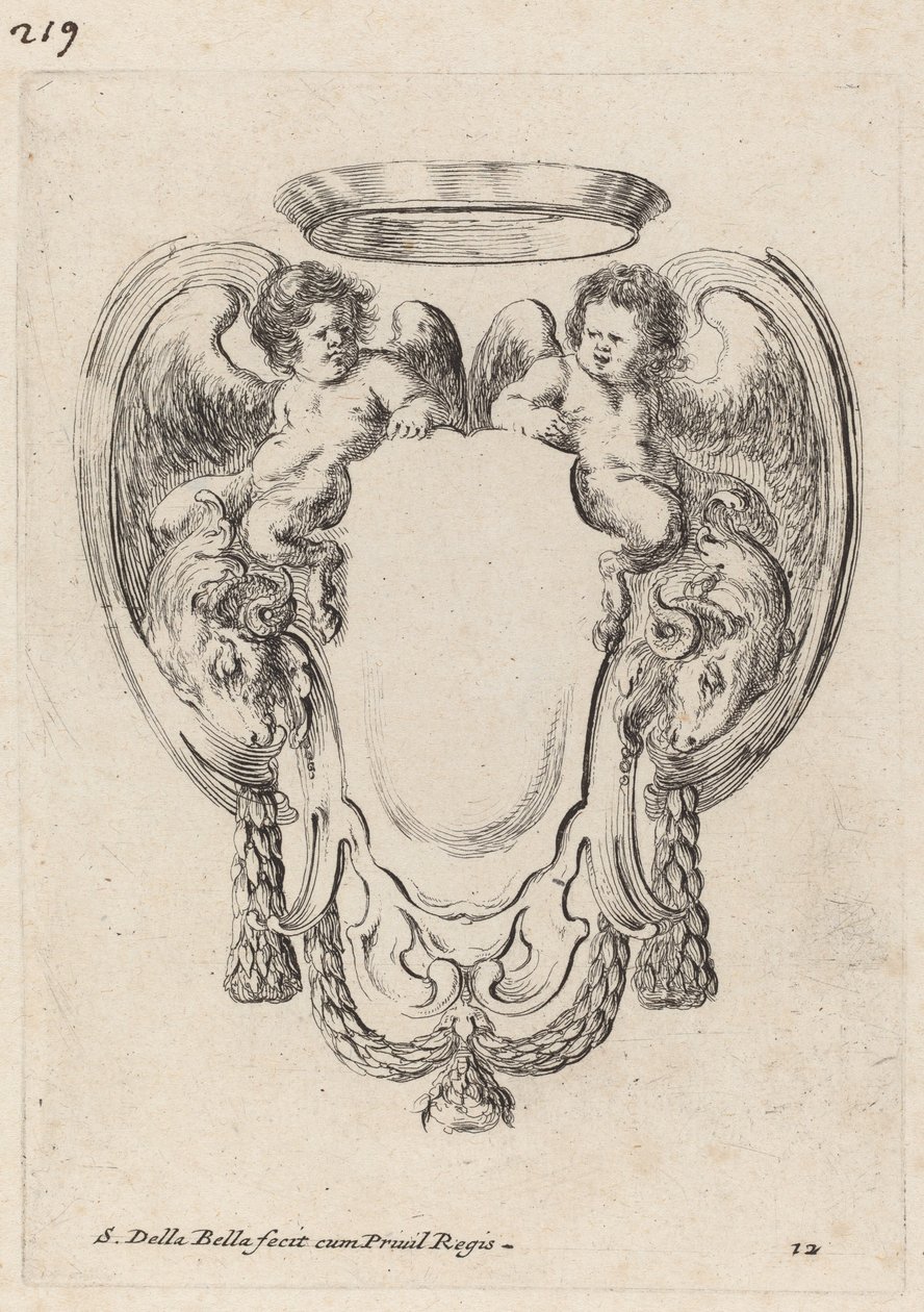 Cartouche avec béliers et satyres enfants, 1647 - Stefano della Bella