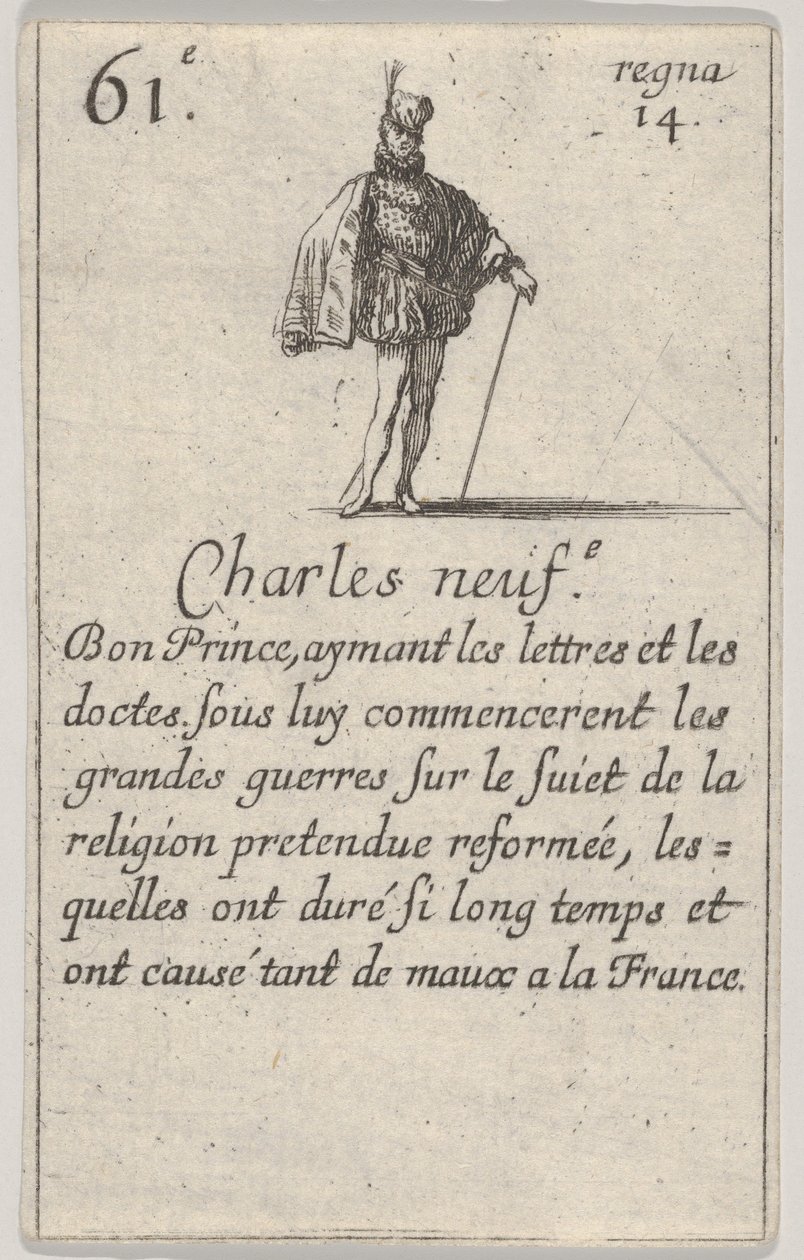 Charles neuf, Bon Prince, du Jeu des Rois de France, 1644 - Stefano della Bella