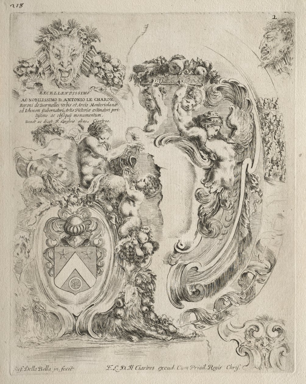 Collection de divers caprices et nouveaux dessins de cartouches et ornements : No. 2, Page de dédicace - Stefano della Bella