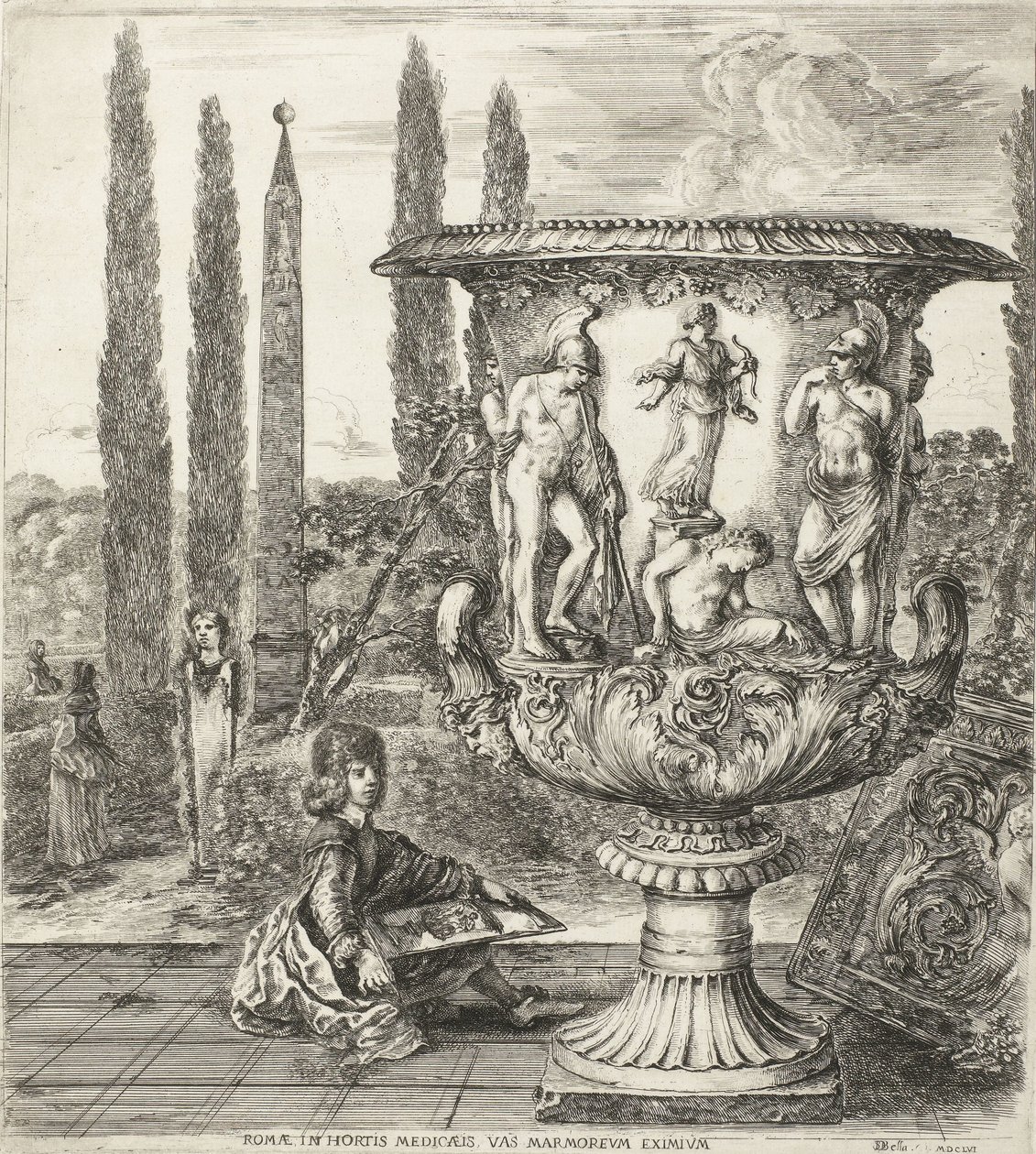 Le jeune Cosme III de Médicis dessinant le vase Médicis - Stefano della Bella