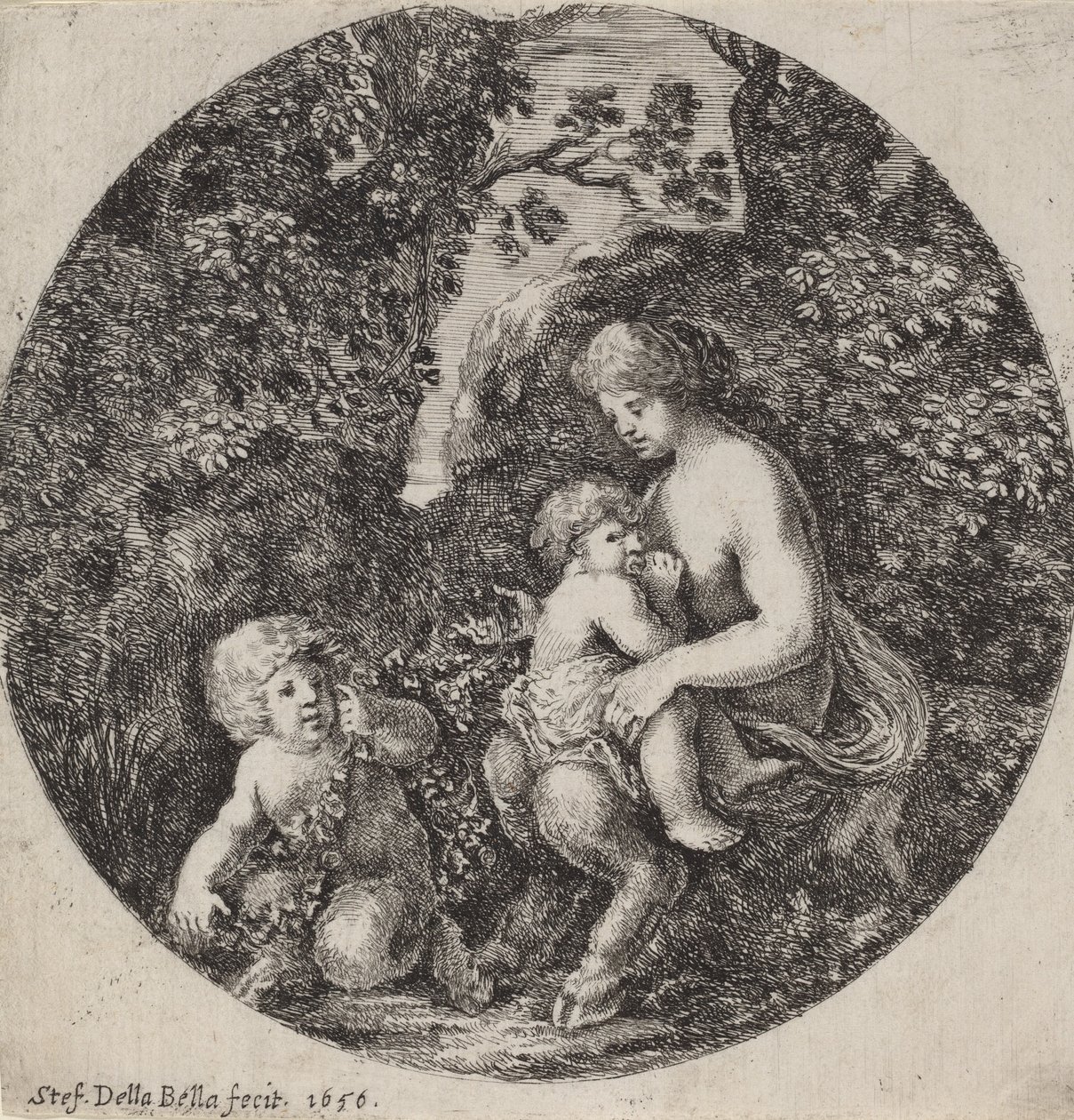 Satyresse allaitant un enfant dans un paysage boisé, 1656 - Stefano della Bella