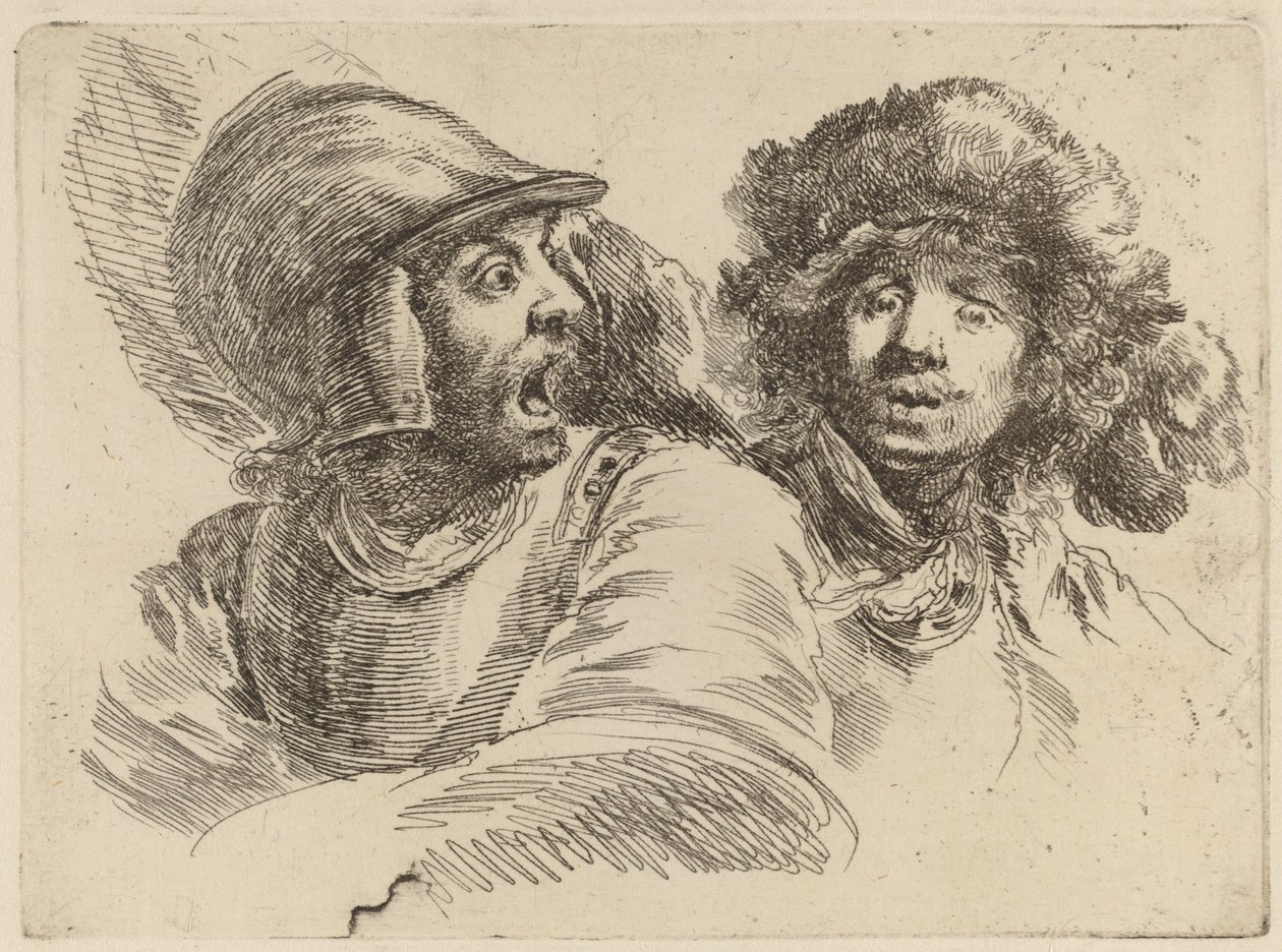 Soldat effrayé et homme avec un bonnet de fourrure - Stefano della Bella