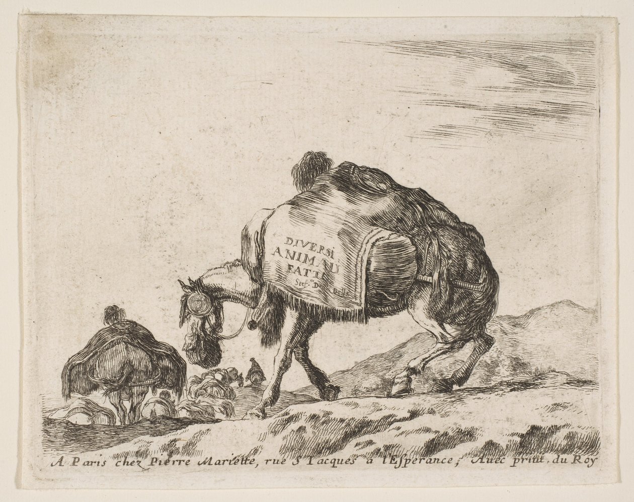 Frontispice pour Diversi Animali: Cheval de bât - Stefano della Bella