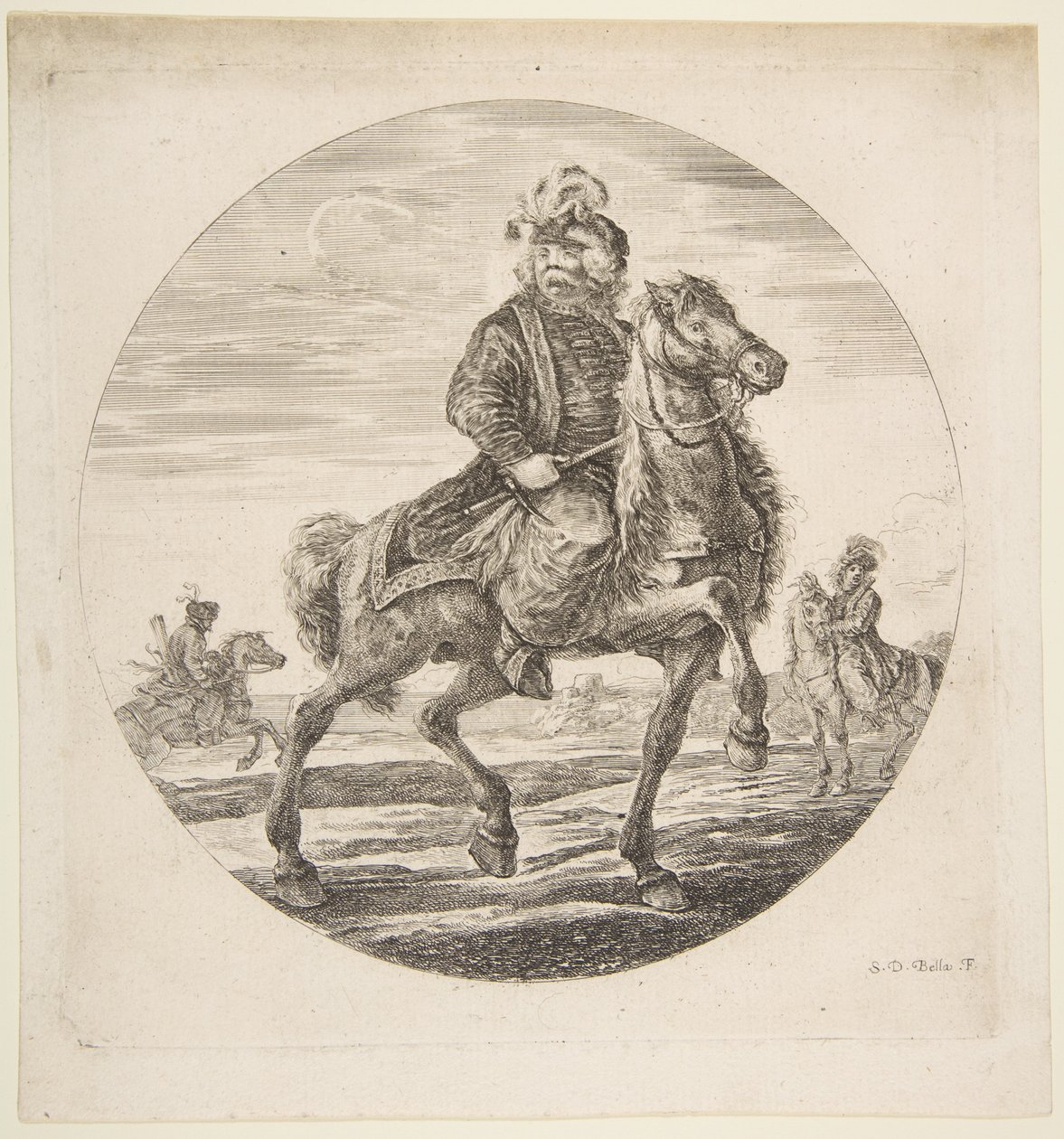 Cavalier hongrois chevauchant vers la droite, autres cavaliers en arrière-plan, ca. 1651 - Stefano della Bella