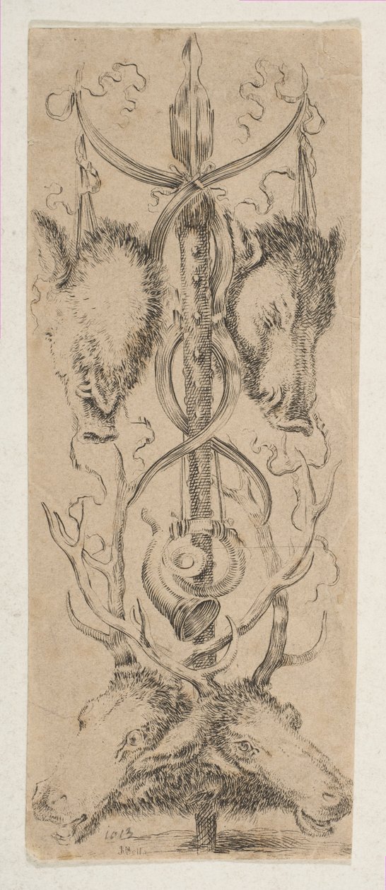 Trophée de chasse avec têtes de cerf en bas, vers 1653 - Stefano della Bella
