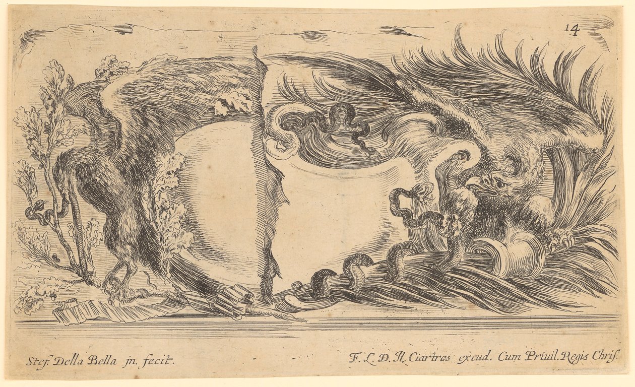 Cartouche représentant un aigle et des serpents - Stefano della Bella