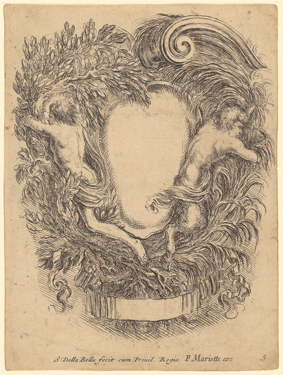 Cartouche représentant un homme et un satyre - Stefano della Bella