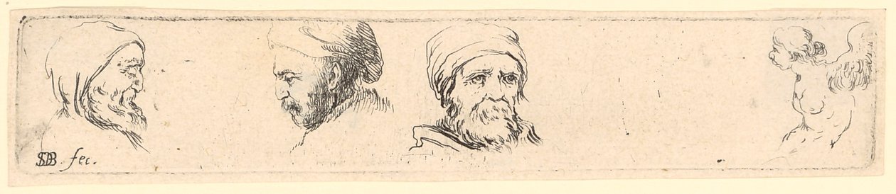 Études de têtes de trois philosophes, à droite étude d