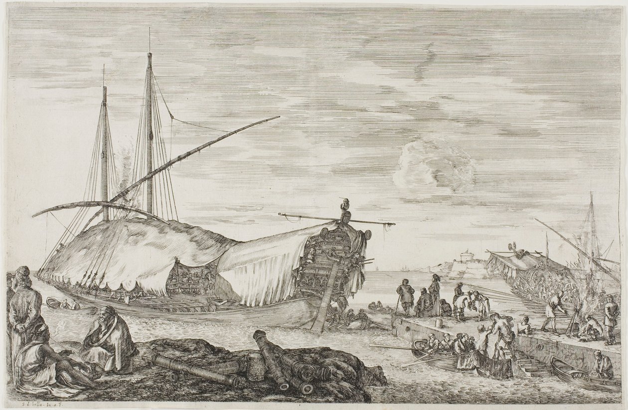La galère dont le pont est couvert de voiles - Stefano della Bella