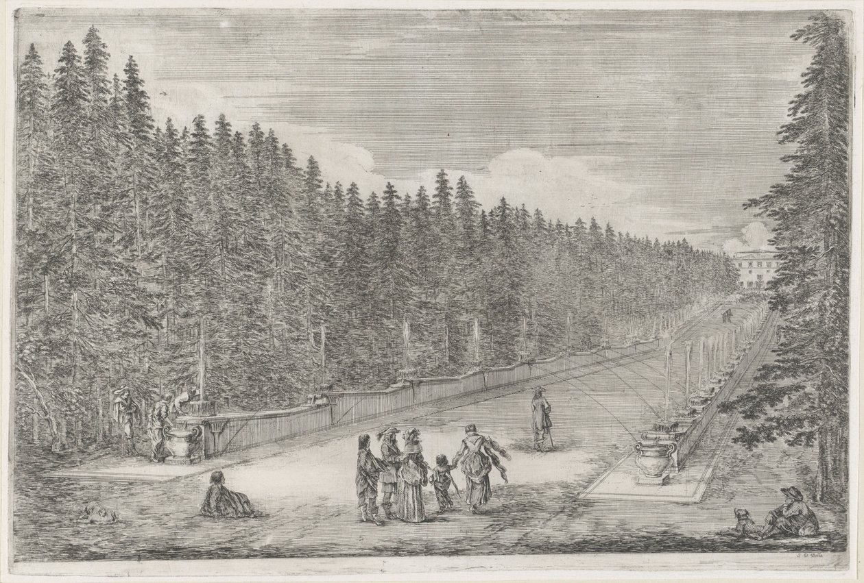 Allée avec fontaines dans le jardin de la Villa Pratolino (La Villa Pratolino) - Stefano della Bella