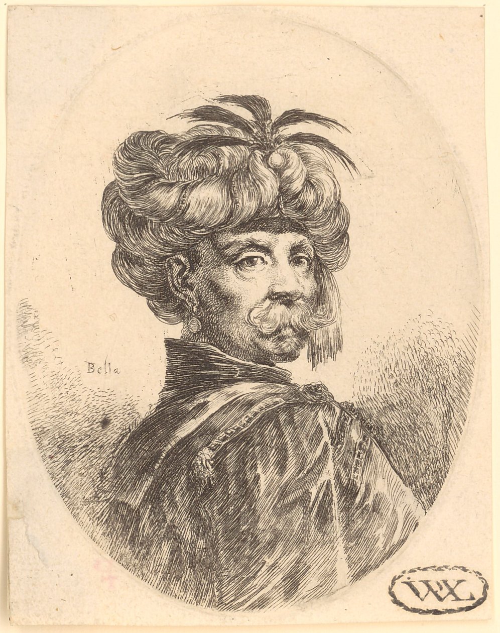 Homme au turban et à la moustache, de trois quarts vers la droite - Stefano della Bella