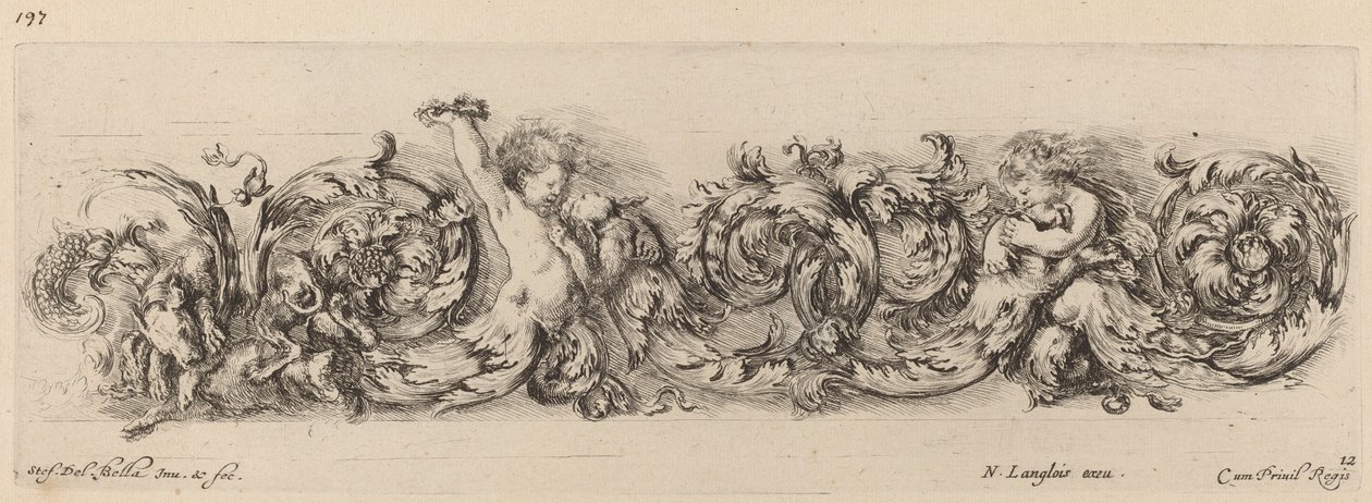 Frise ornementale avec enfants et chiens, probablement 1648 - Stefano della Bella