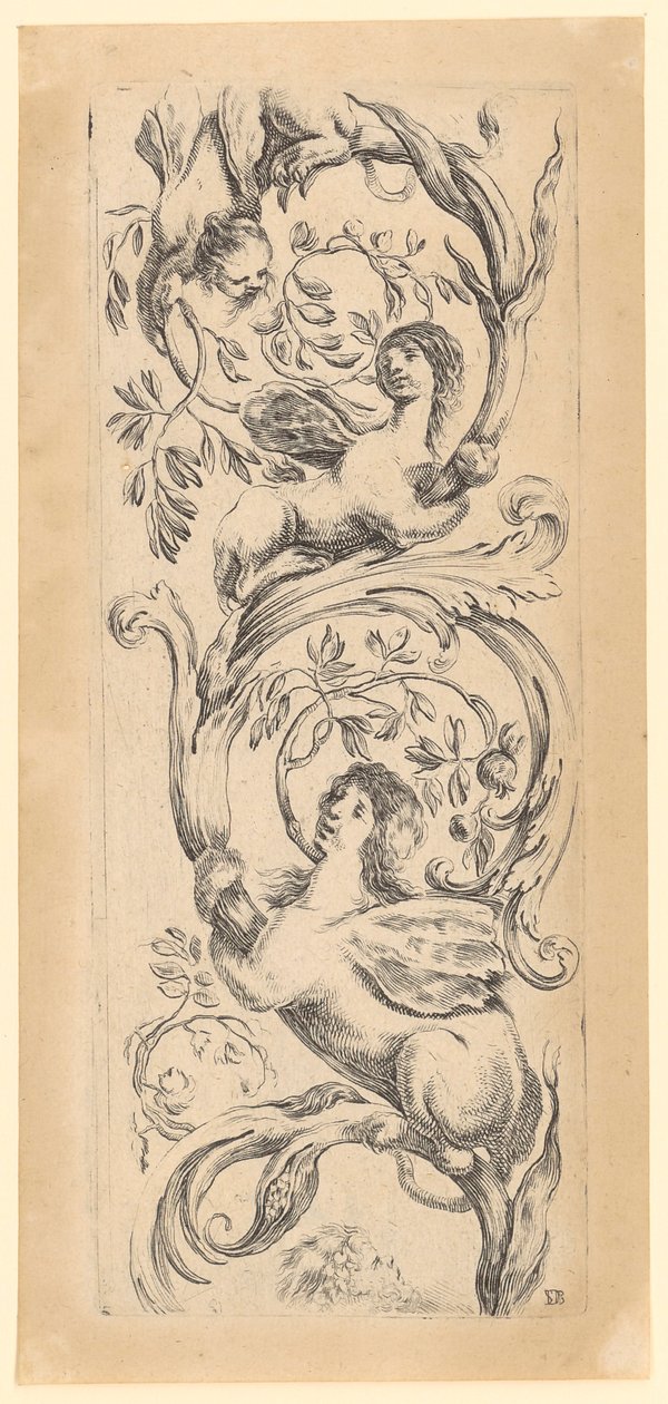 Panneau ornemental représentant trois sphinx, feuille n° 3 de la série « Ornements ou grotesques » - Stefano della Bella