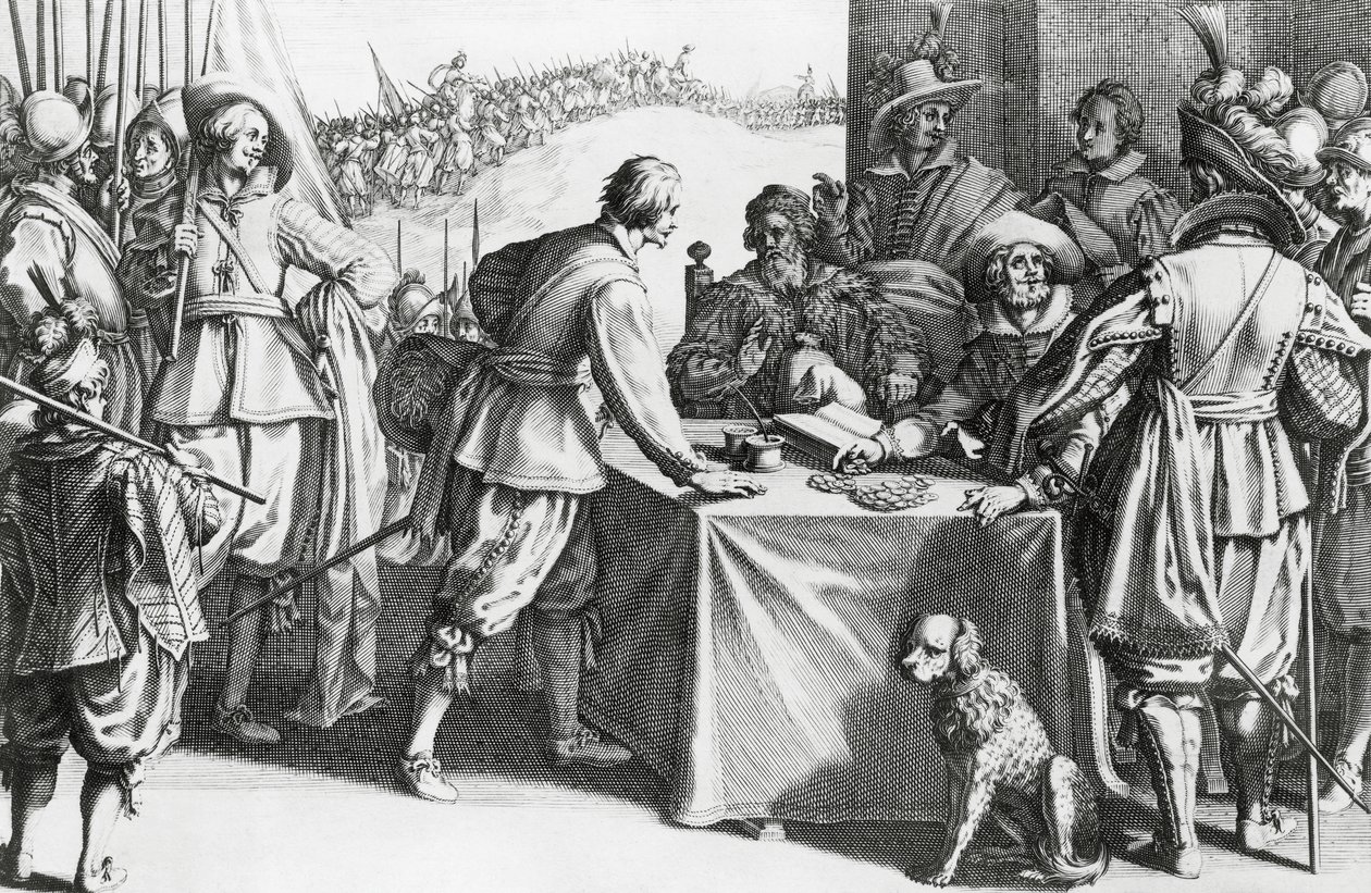 Paiement des mercenaires, gravure par Stefano della Bella (1610-1664) - Stefano della Bella