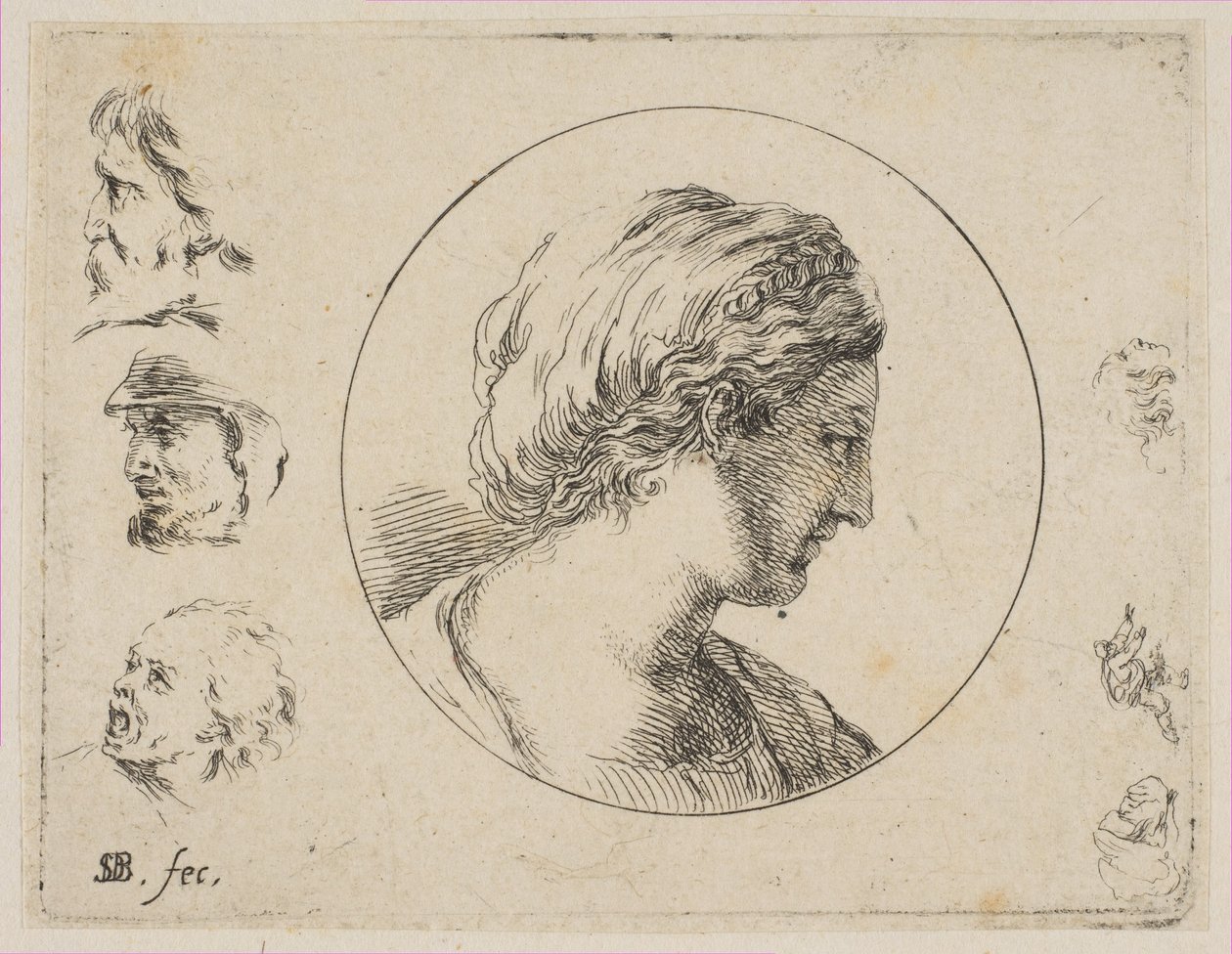 Planche 4 : Tête de femme de profil, de la Seconde collection de divers griffonnages et gravures - Stefano della Bella