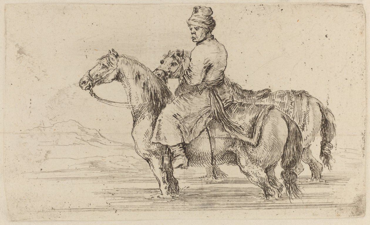 Serviteur polonais avec deux chevaux - Stefano della Bella