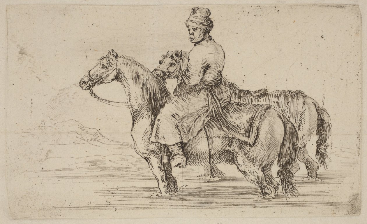 Serviteur polonais avec deux chevaux - Stefano della Bella