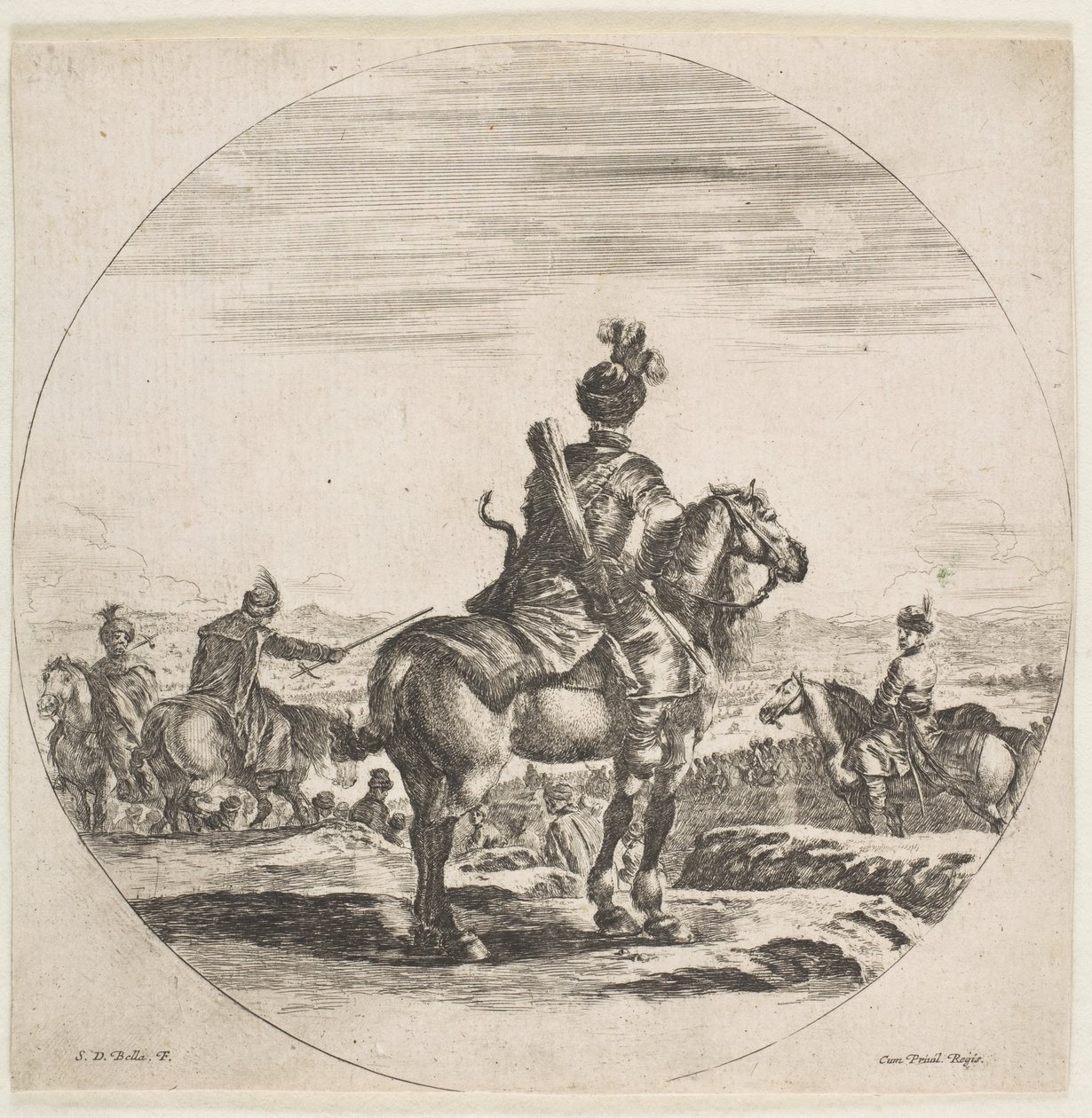 Cavalier polonais avec un arc et des flèches, vu de dos avec son cheval tourné vers la droite, vers 1651 - Stefano della Bella