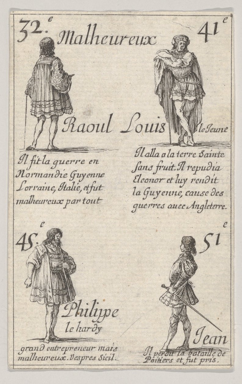 Raoul ... Louis le Jeune..., du Jeu des Rois de France, 1644 - Stefano della Bella