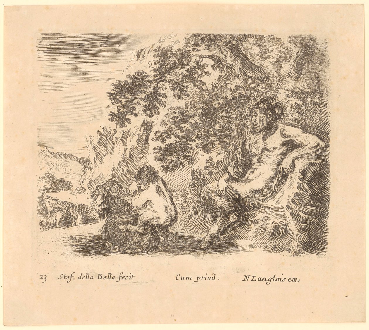 Père satyre et enfant avec une chèvre - Stefano della Bella