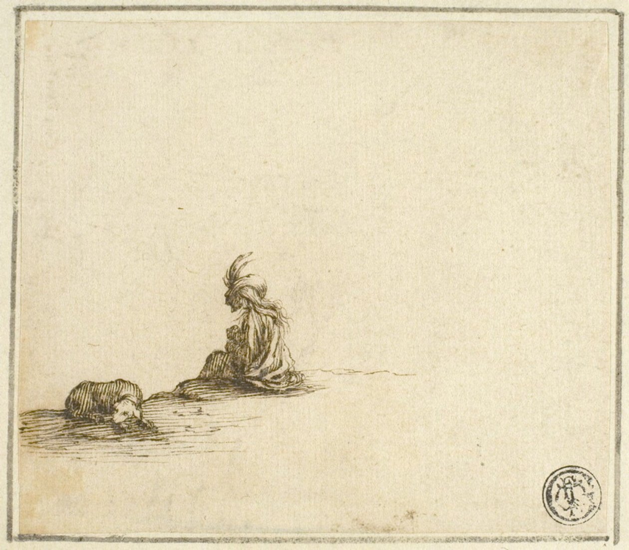 Mère et enfant tsiganes assis, avec chien - Stefano della Bella