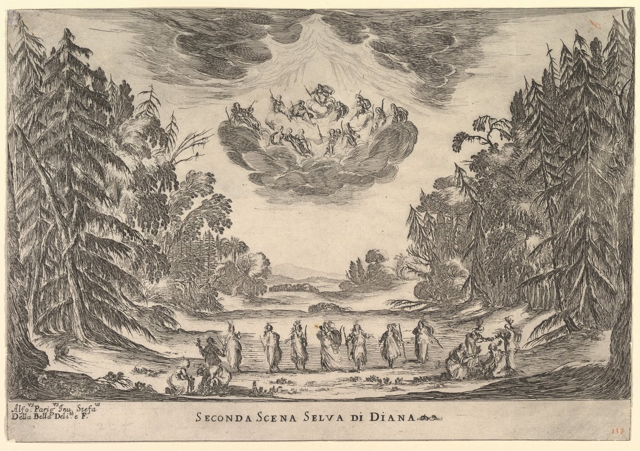 Deuxième scène, dans la forêt de Diane, du Mariage des dieux Le nozze degli Dei, 1637 - Stefano della Bella