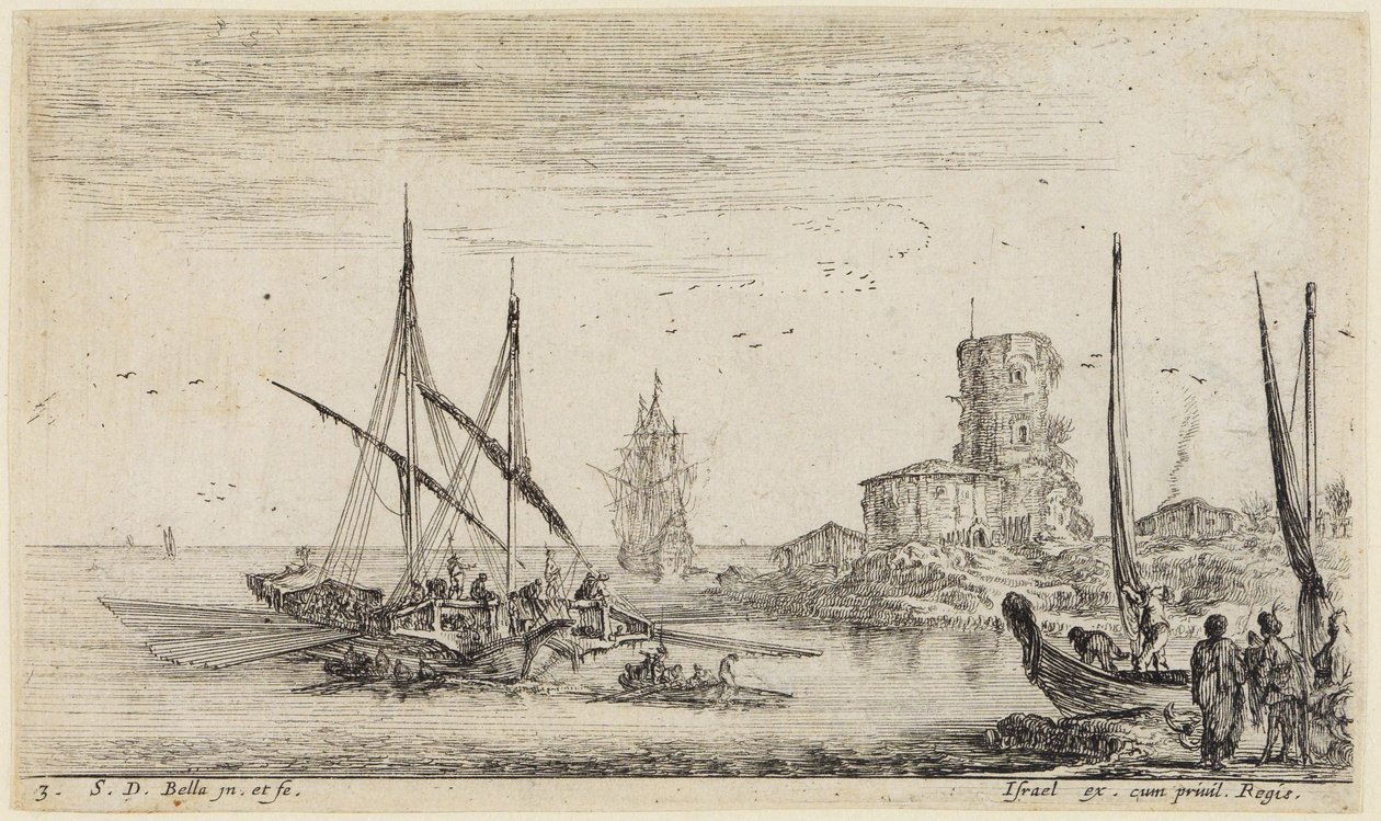 Paysages maritimes : Paysage maritime avec une vieille tour - Stefano della Bella