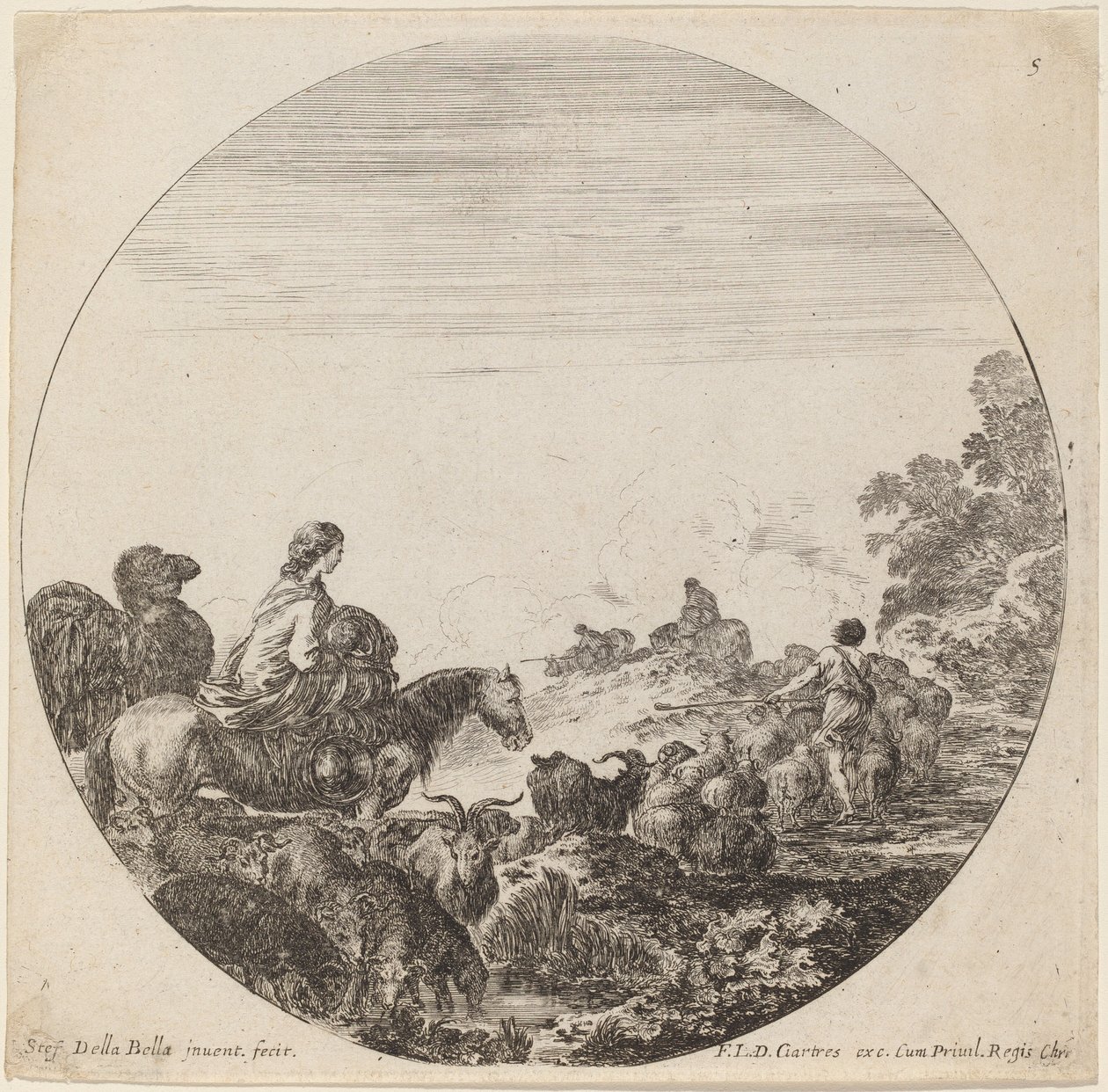 Bergers et troupeau avec femme et chameau - Stefano della Bella