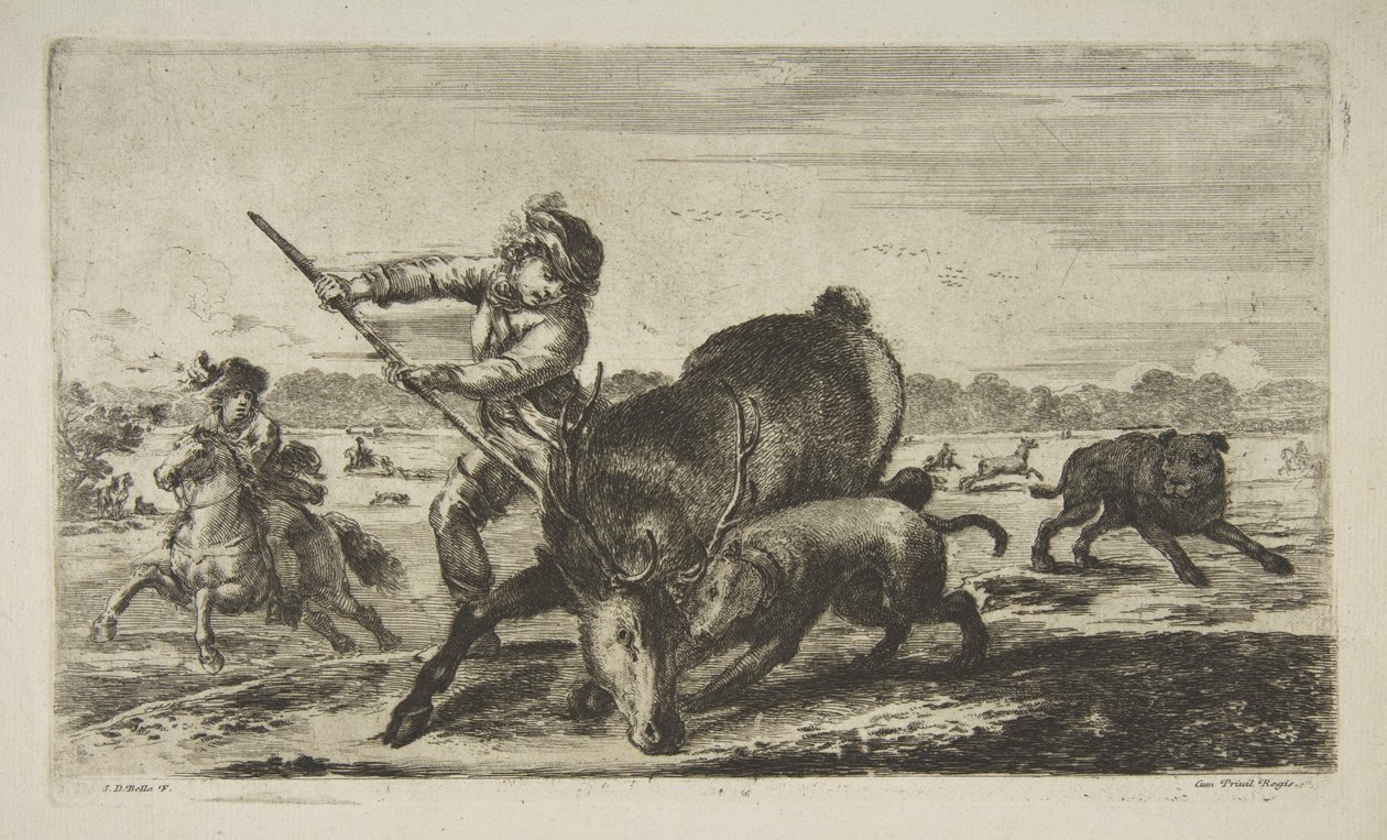 Cerf aux abois, de Chasses à différents animaux, vers 1654 - Stefano della Bella