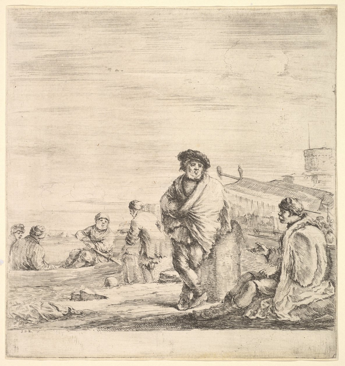 Marin debout au centre parlant à un homme levantin assis à gauche, vu de profil, vers 1658-63 - Stefano della Bella