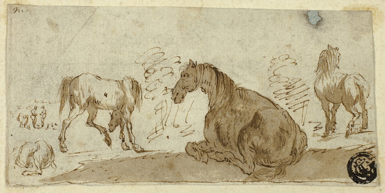 Études de chevaux dans un paysage - Stefano della Bella