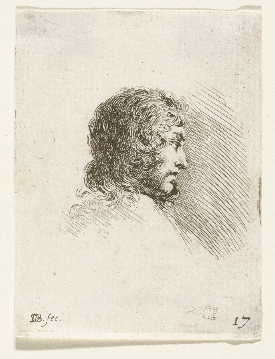 Tête de jeune homme de profil à droite - Stefano della Bella