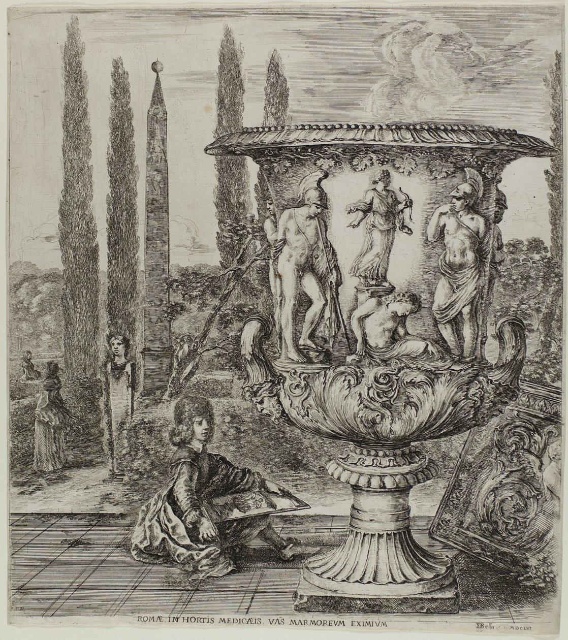 Le Vase Médicis, planche une de Les Six Grandes Vues de Rome et de la Campagne - Stefano della Bella