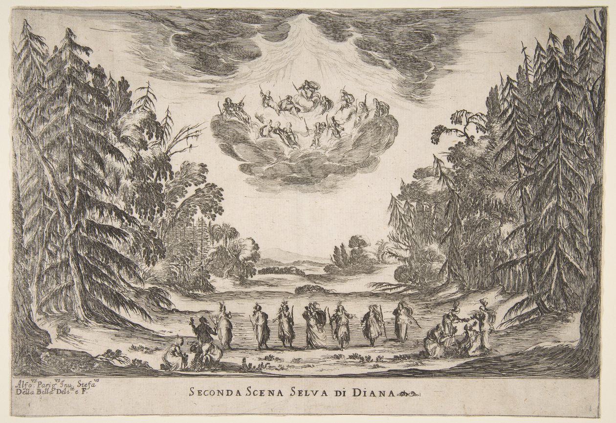 Le Mariage des Dieux : Deuxième scène, Diane, 1637 - Stefano della Bella