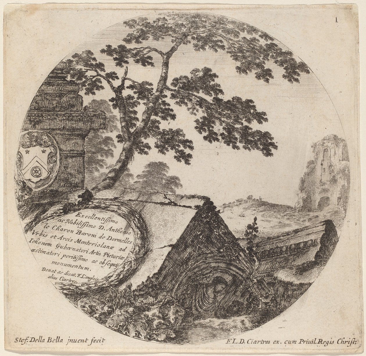 Page de titre pour "Paysages et ruines de Rome" - Stefano della Bella