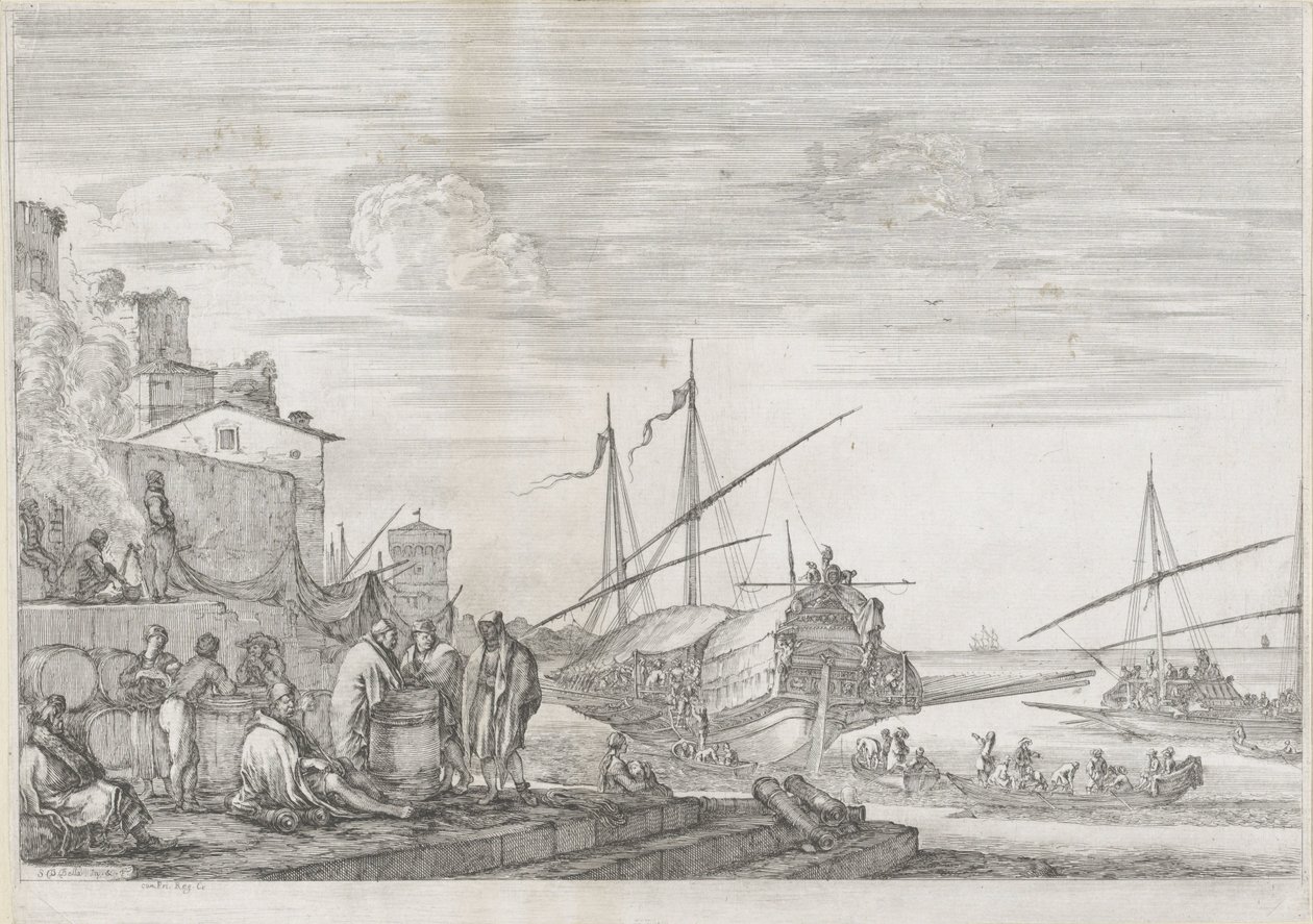 Deux galères dans le port de Livourne - Stefano della Bella
